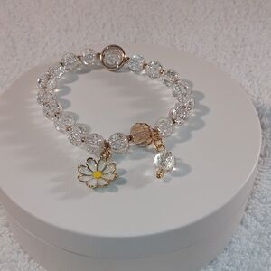 Gold and Clear Beaded Flower Bracelet